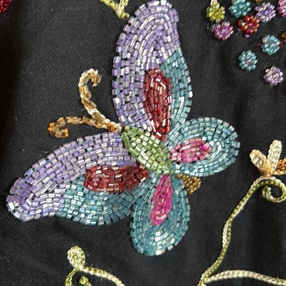 Quacker Factory Butterflies and Flowers Jacket and shirt Set Woman’s Large Beade - Picture 12 of 15